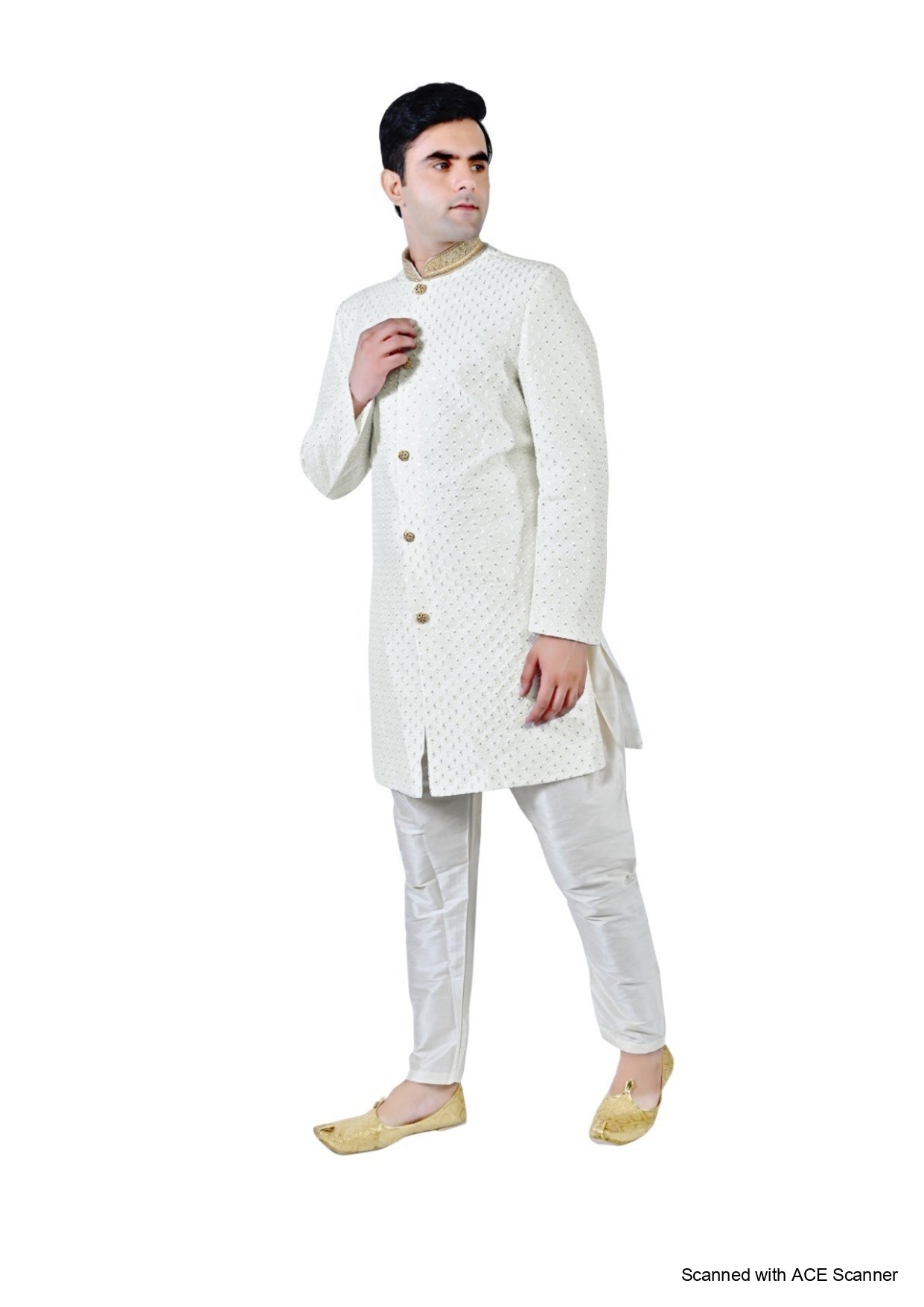 Men's Chikankari Embroidery With Sequence Indo Western Suit