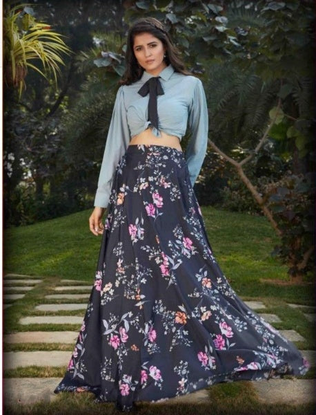 Printed Skirt with Blouse