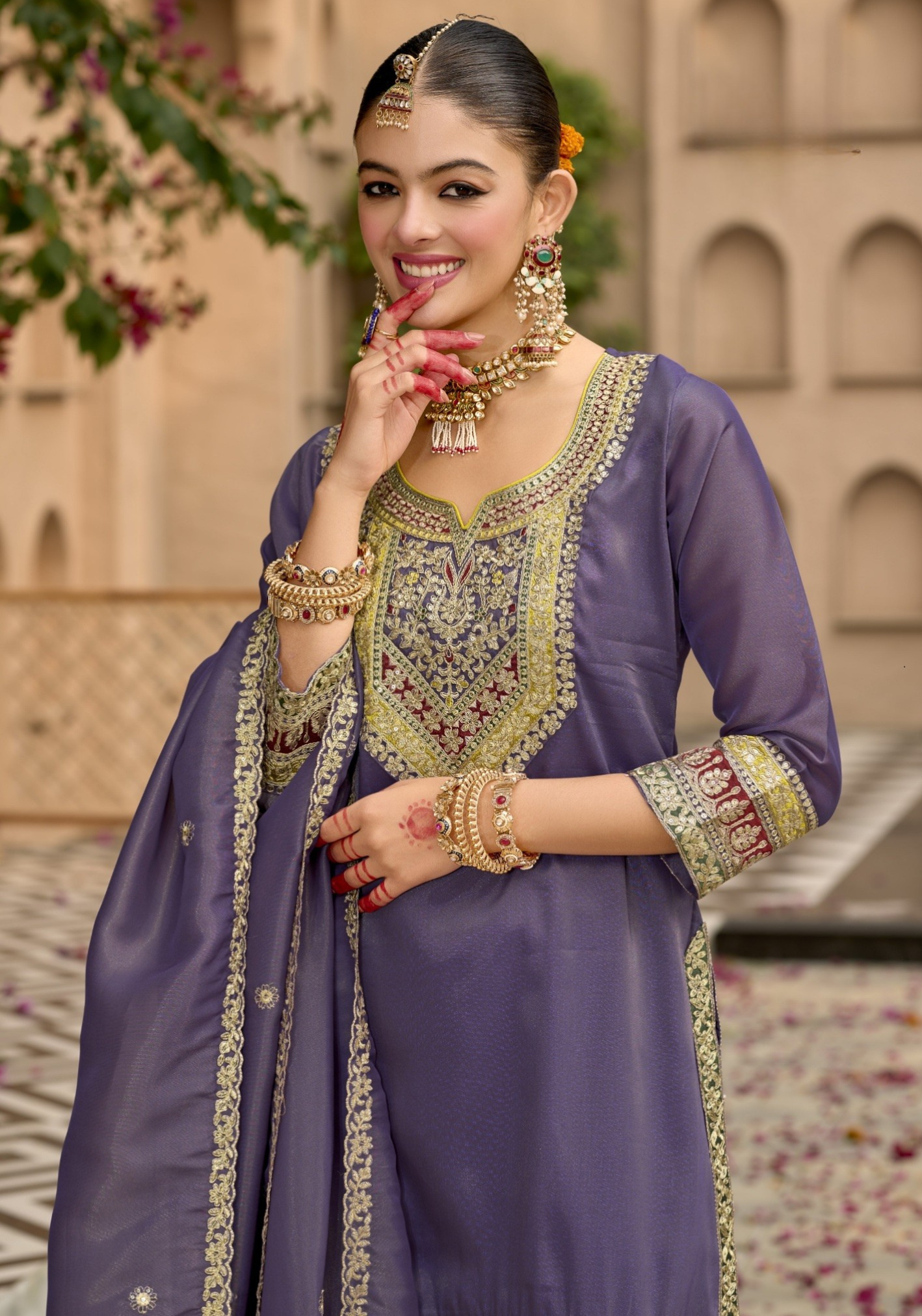 Embroidered Art Silk Punjabi Suit in Purple – Akarshannz