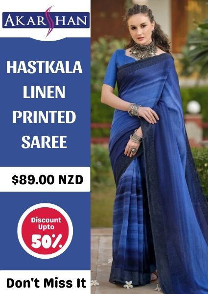 Hastkala Linen Printed Saree Akarshannz